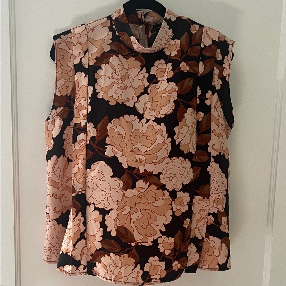 Who What Wear Floral Tank Top - Black and Brown